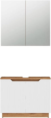 Set di mobili da bagno Lotta, Rovere/bianco a strisce, 2 parti