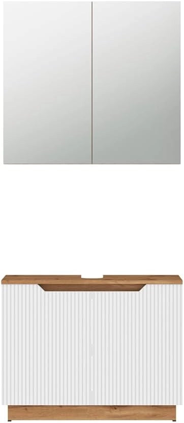 Set di mobili da bagno Lotta, Rovere/bianco a strisce, 2 parti