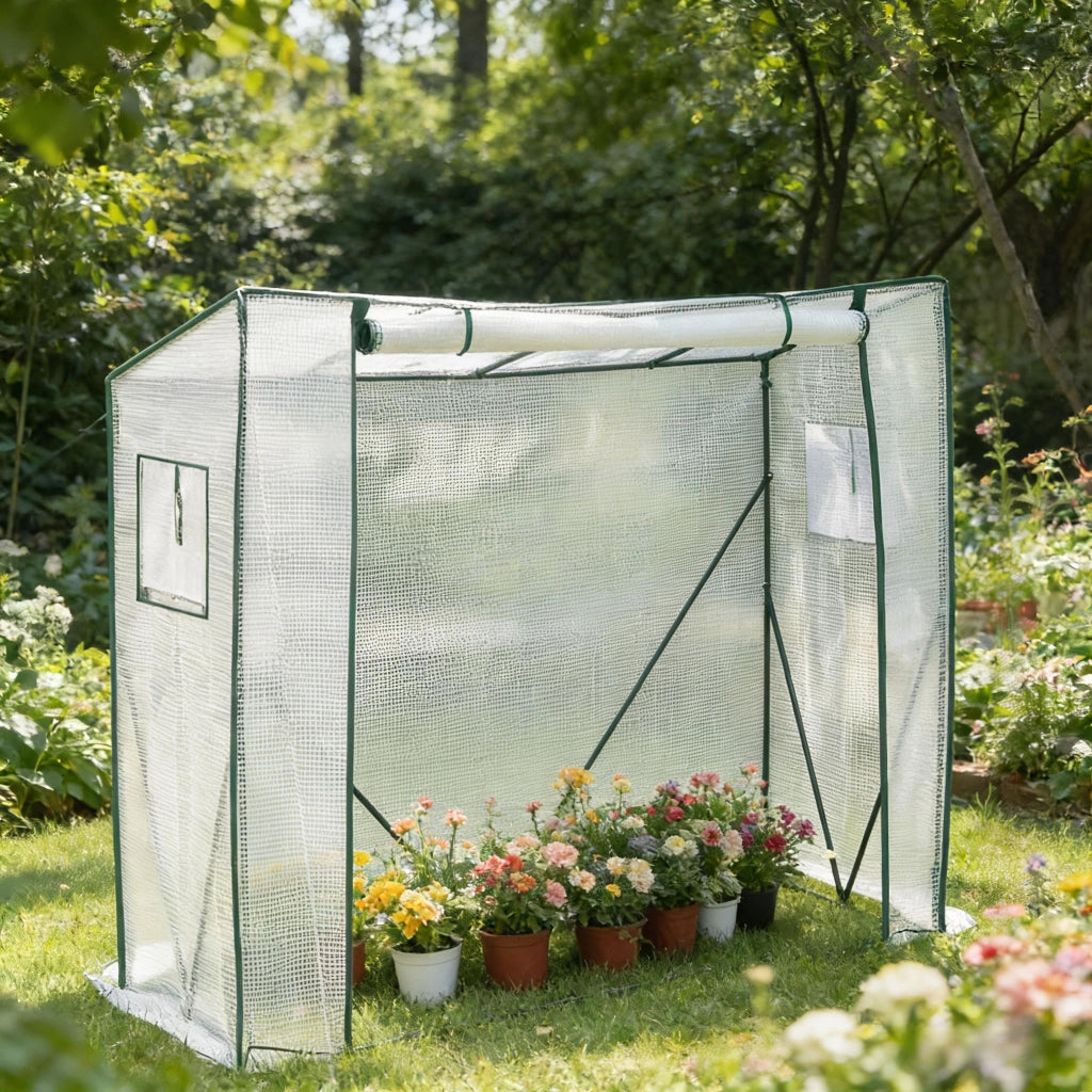Serra a tunnel con copertura in PE traslucido e struttura in acciaio bianca per balcone e giardino 200 × 77 × 169 cm
