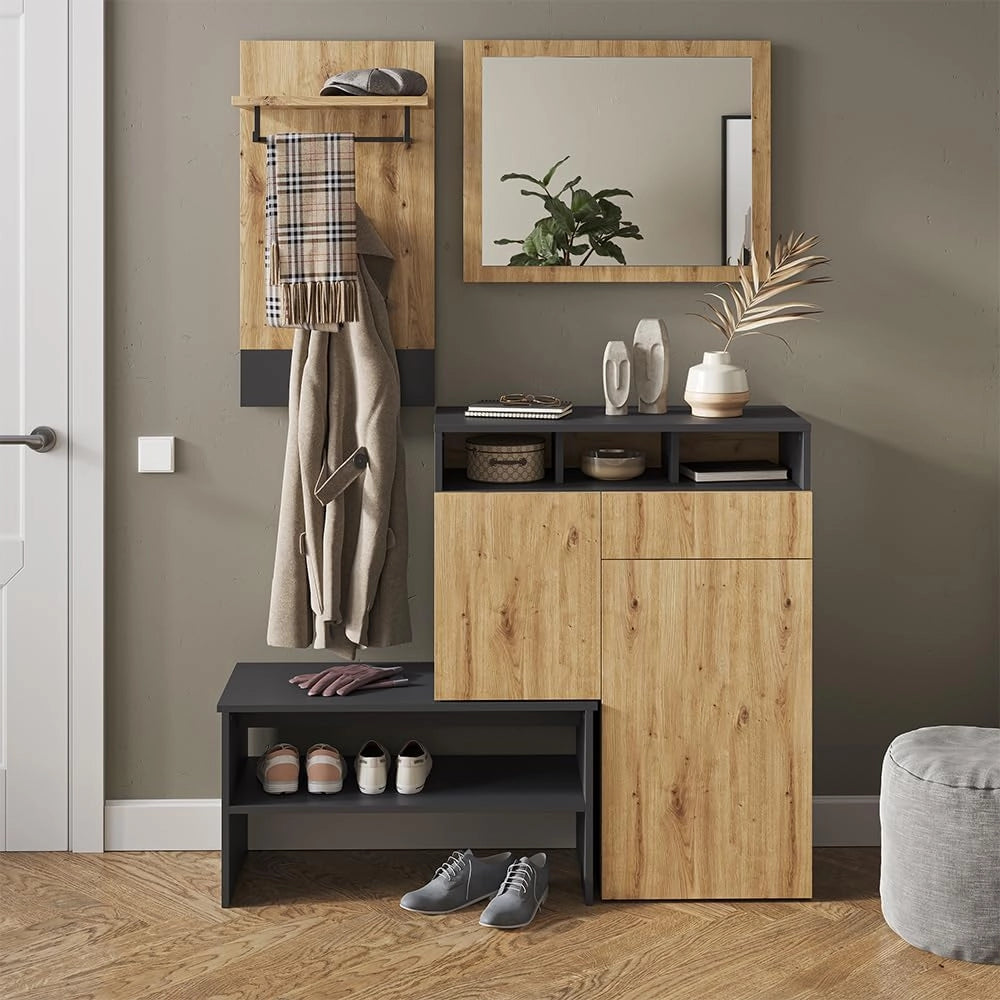 Appendiabiti da parete Selena, Antracite/Rovere artigianale, 44 x 83 cm