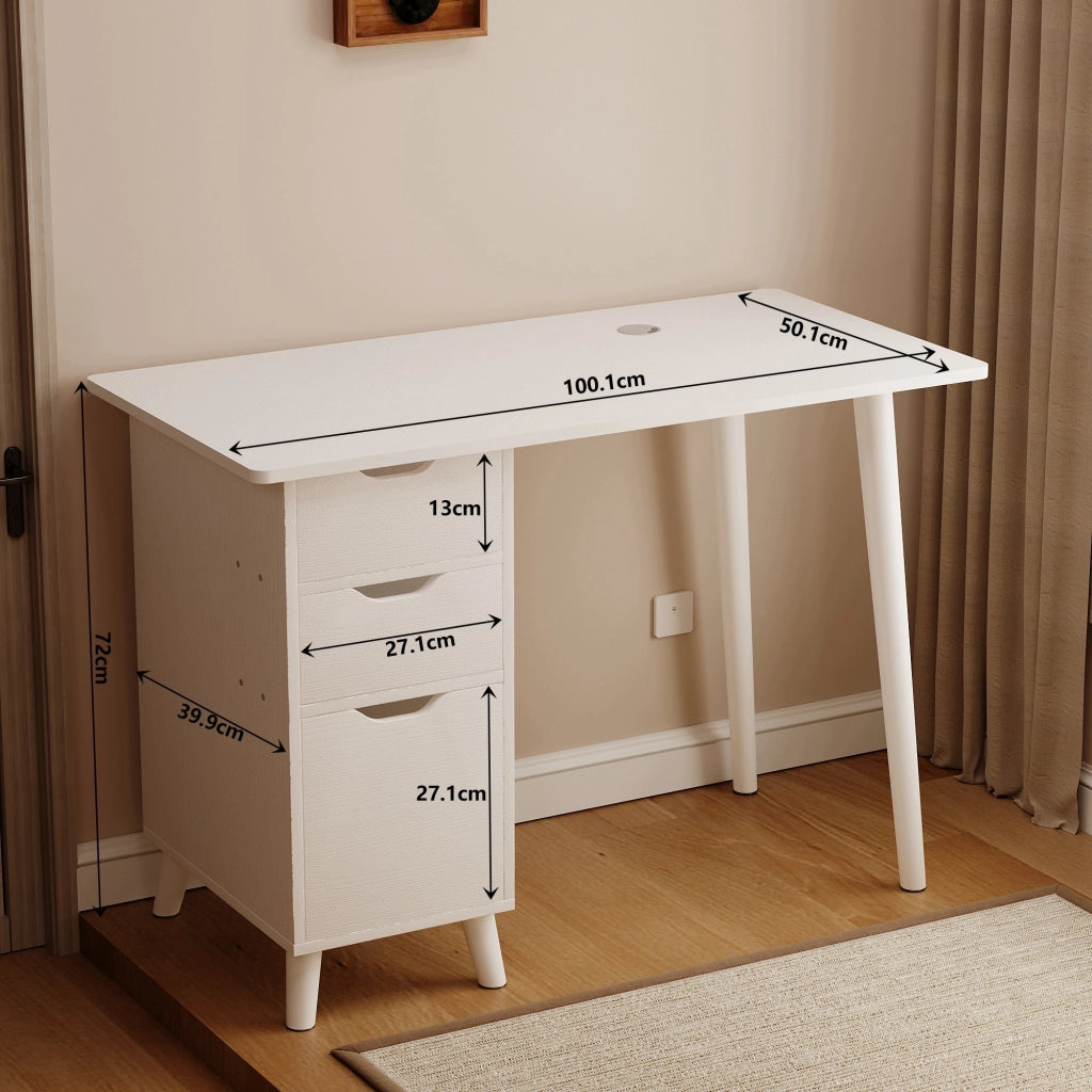Scrivania bianca da scuola con cassetti, tavolino in stile loft scandinavo