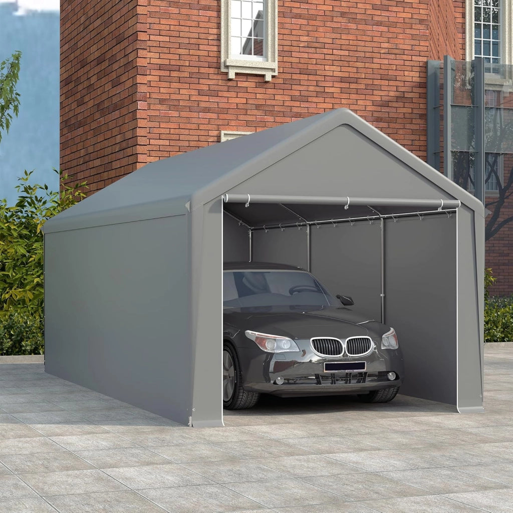 Carport, tenda da campeggio, 3 x 6 m, grande tenda da garage con pareti laterali rimovibili, resistente all'inverno, per auto, SUV, camion, grigio