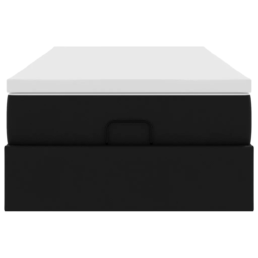 Struttura Letto Pouf con Materasso Nero 100x200 cm Similpelle