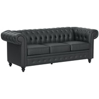 Divano 3 Posti Stile Chesterfield 213x86x79 cm a Molle Insacchettate in Finta Pelle Nero