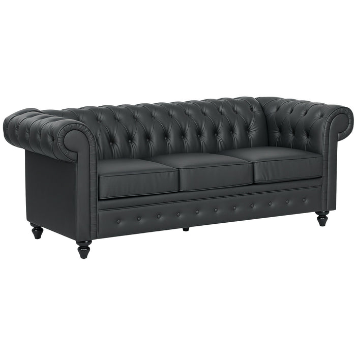 Divano 3 Posti Stile Chesterfield 213x86x79 cm a Molle Insacchettate in Finta Pelle Nero