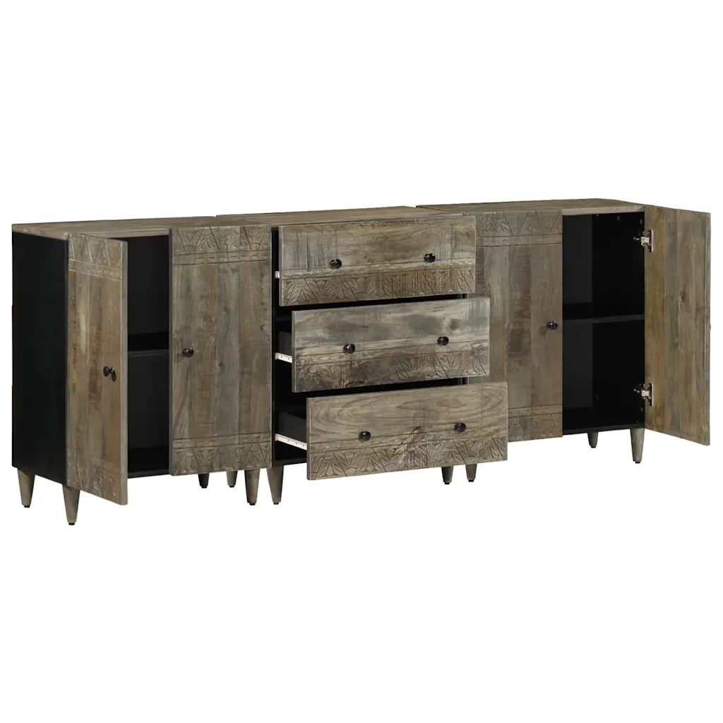 Credenze 3 pz Grigio Chiaro 60x33,5x75 cm Legno Massello Mango 3310017