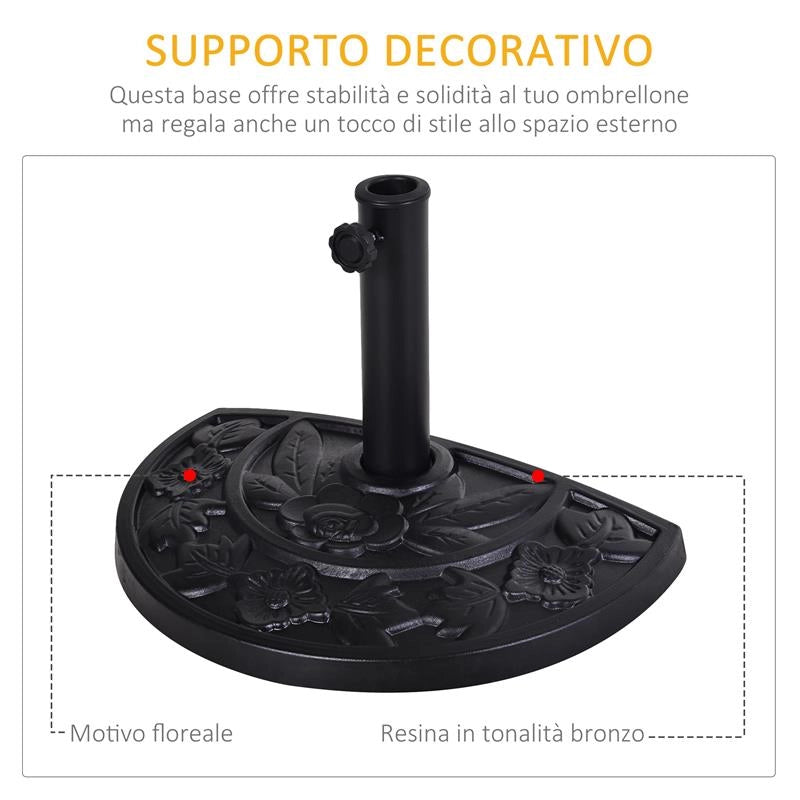 BASE PER OMBRELLONE A MEZZALUNA DA 3.8 E 4.8 MM IN RESINA CON MANOVELLA 50X31X32 CM NERO