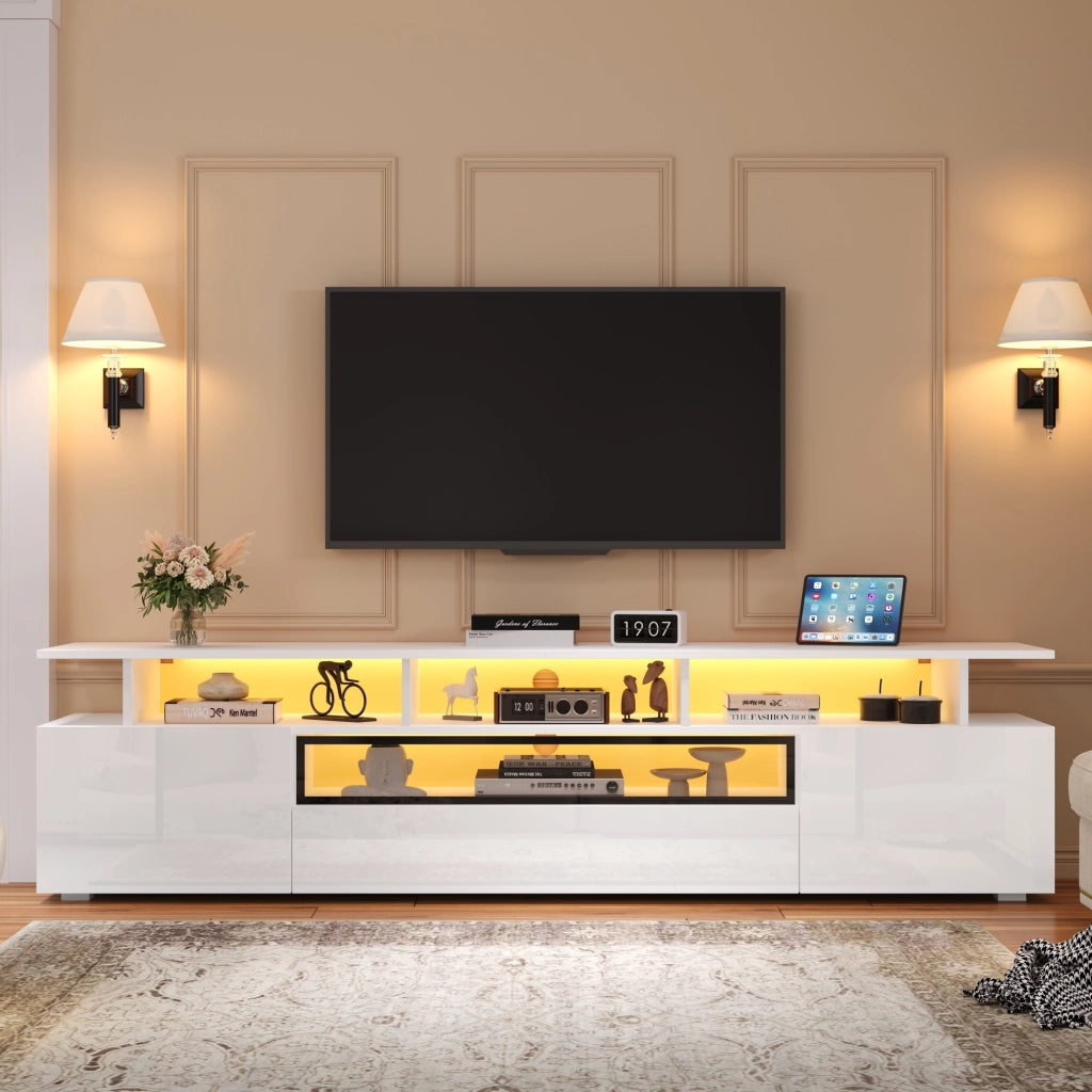 Cassettiera TV bianca lucida in truciolato lunghezza 180 cm
