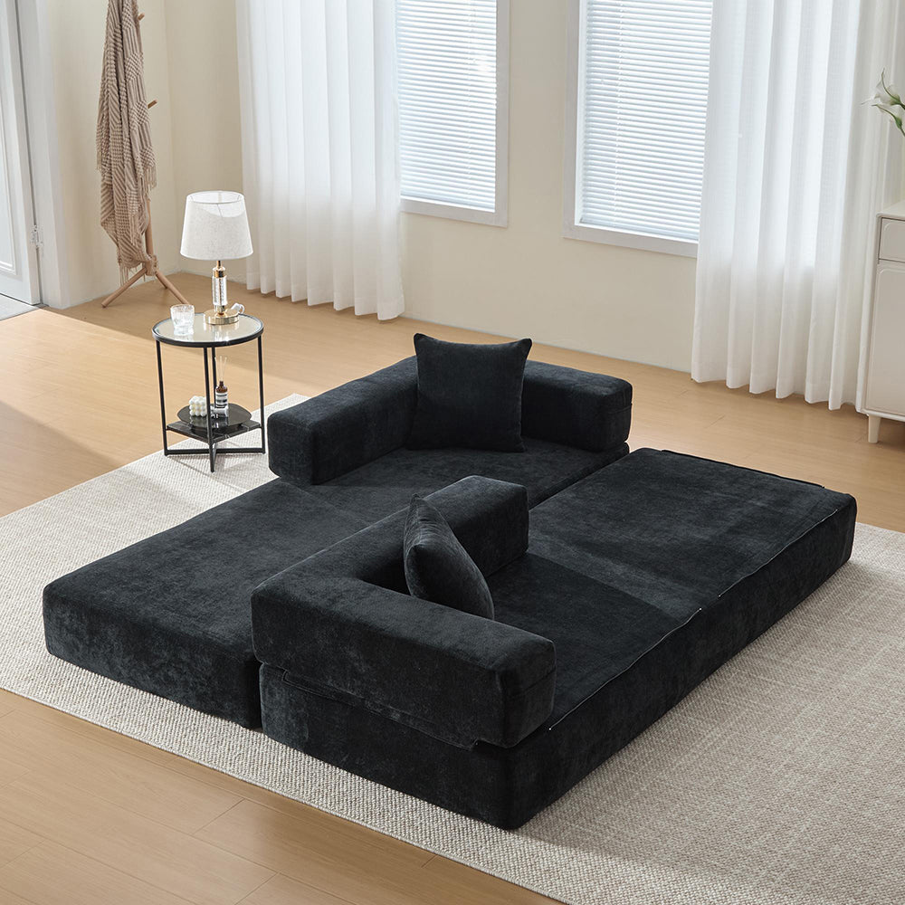 Set divano 3 posti + 3 pouf - Xylo - Velluto costato, imbottitura 32D, home cinema