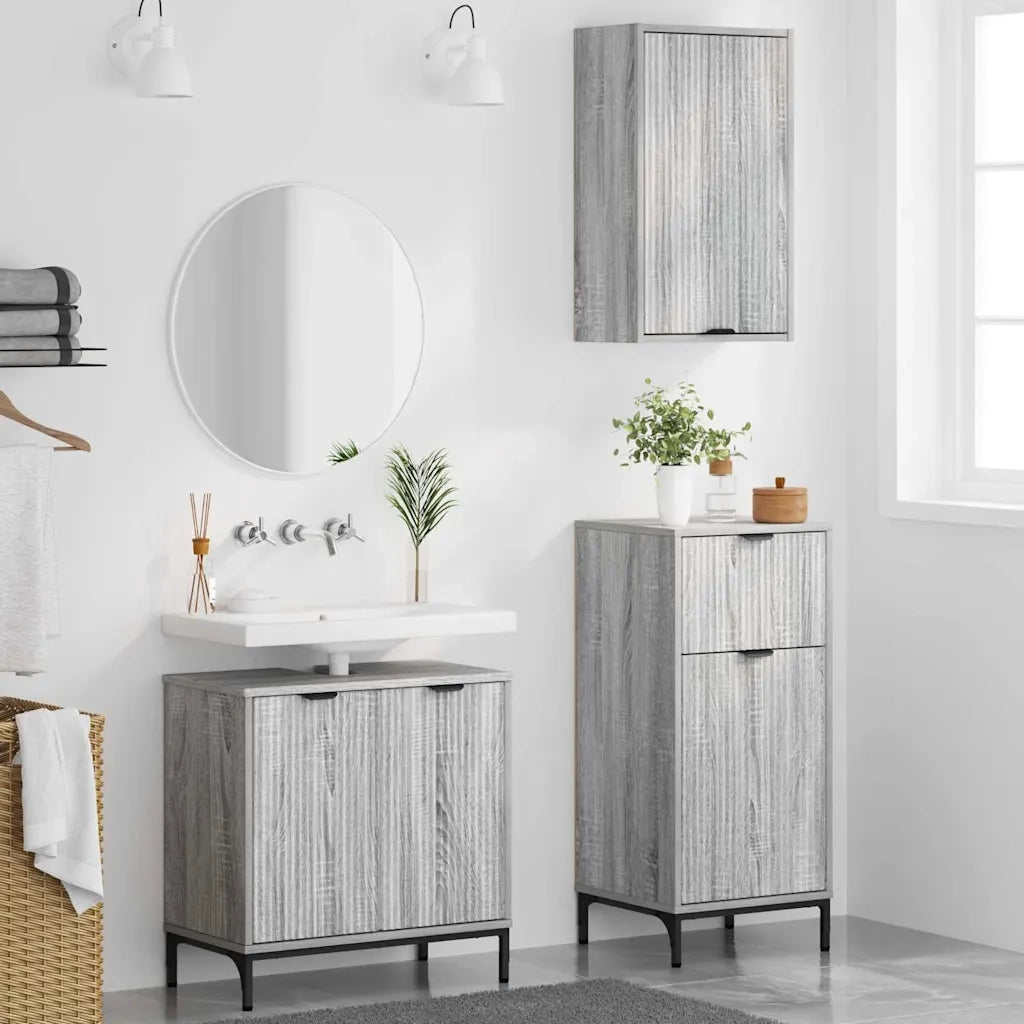 Set di mobili per il Bagno | Armadio da bagno con cassetto 3 pz Grigio sonoma