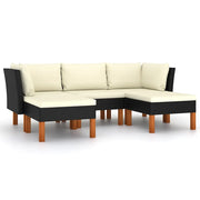 Set Divani da Giardino 5 pz | Set Salotto da Giardino con Cuscini in Polyrattan Nero