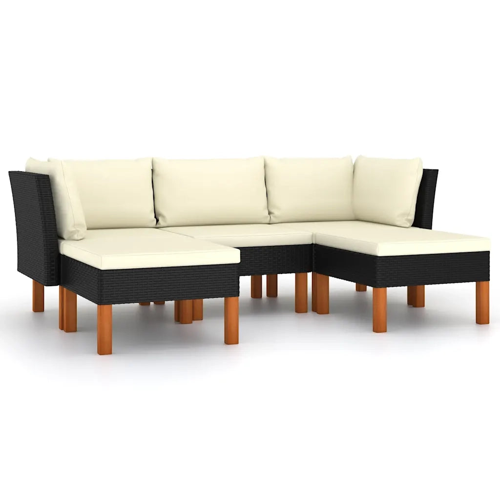 Set Divani da Giardino 5 pz | Set Salotto da Giardino con Cuscini in Polyrattan Nero