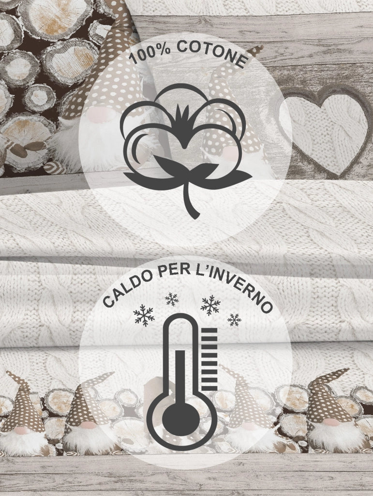 Completo Letto in Flanella Calda e Morbida Anti Pilling - Set Flanellato 3 Misure parure con Federe - Gnomi beige - 1 Piazza e mezza