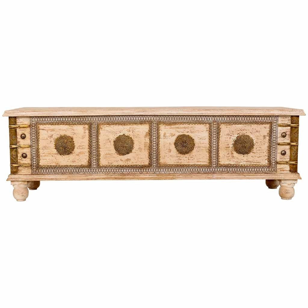 Baule in legno bianco, fatto a mano, 146x40x46h cm