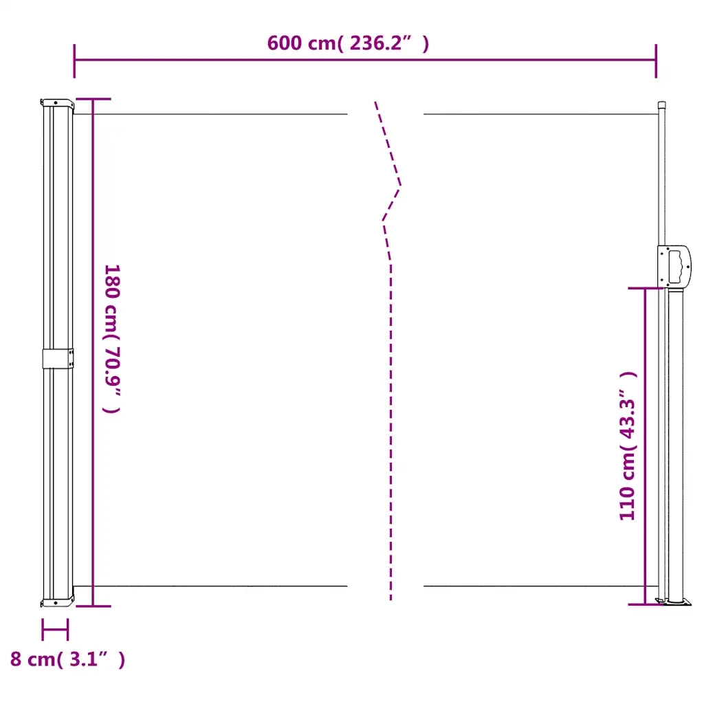 Tenda da Sole Laterale Retrattile Marrone 180x600 cm 4004539