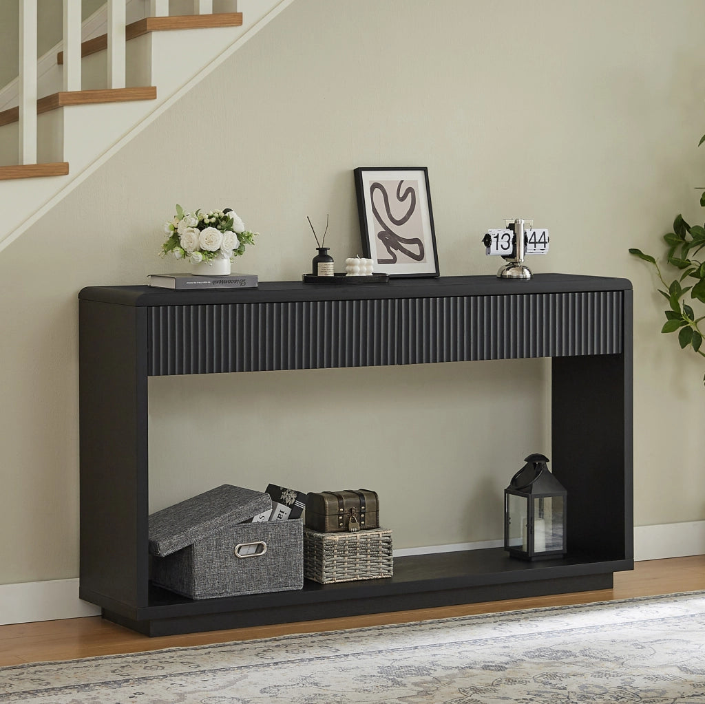 Tavolo consolle da ingresso 150 cm con 2 cassetti e ripiano aperto; nero