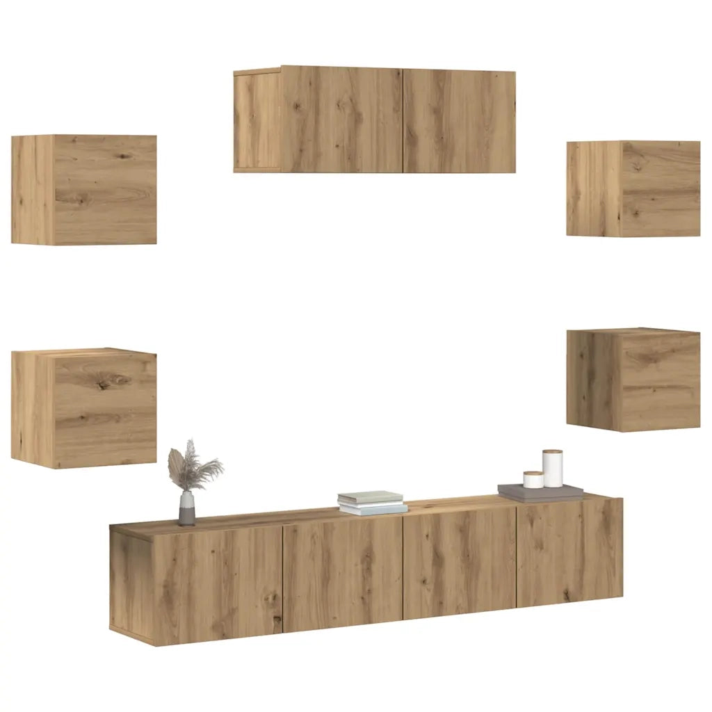 Set Mobile TV 7 pz-Credenza per TV Montato a Parete Rovere Artigianale