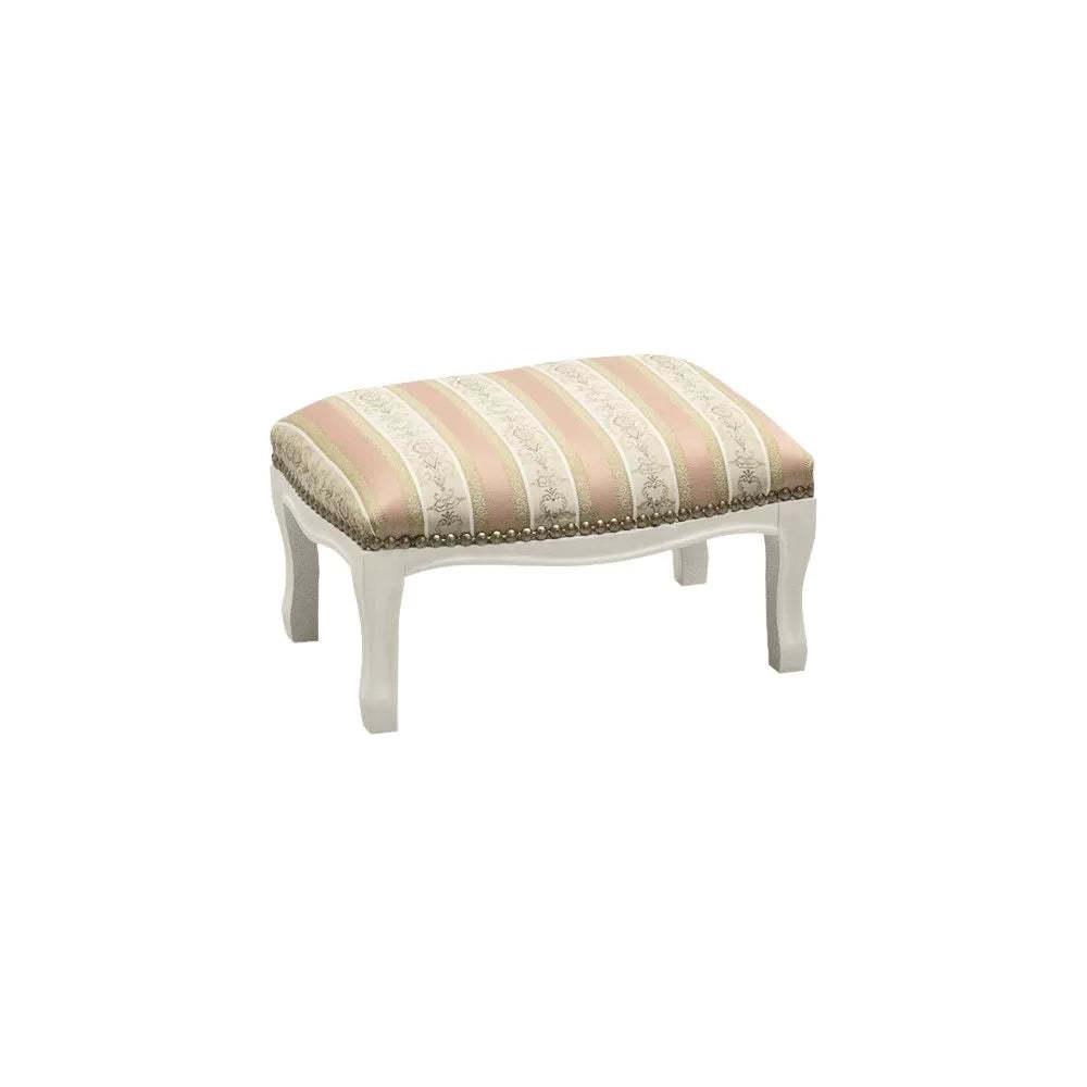 Poggiapiedi imbottito tessuto rosa legno shabby bianco 33x23x15 - Mobili 2G
