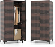 Armadio da giardino in rattan, con 5 ripiani e mensola sospesa, armadio per attrezzi con doppie porte, 72 x 50 x 157 cm (marrone misto)