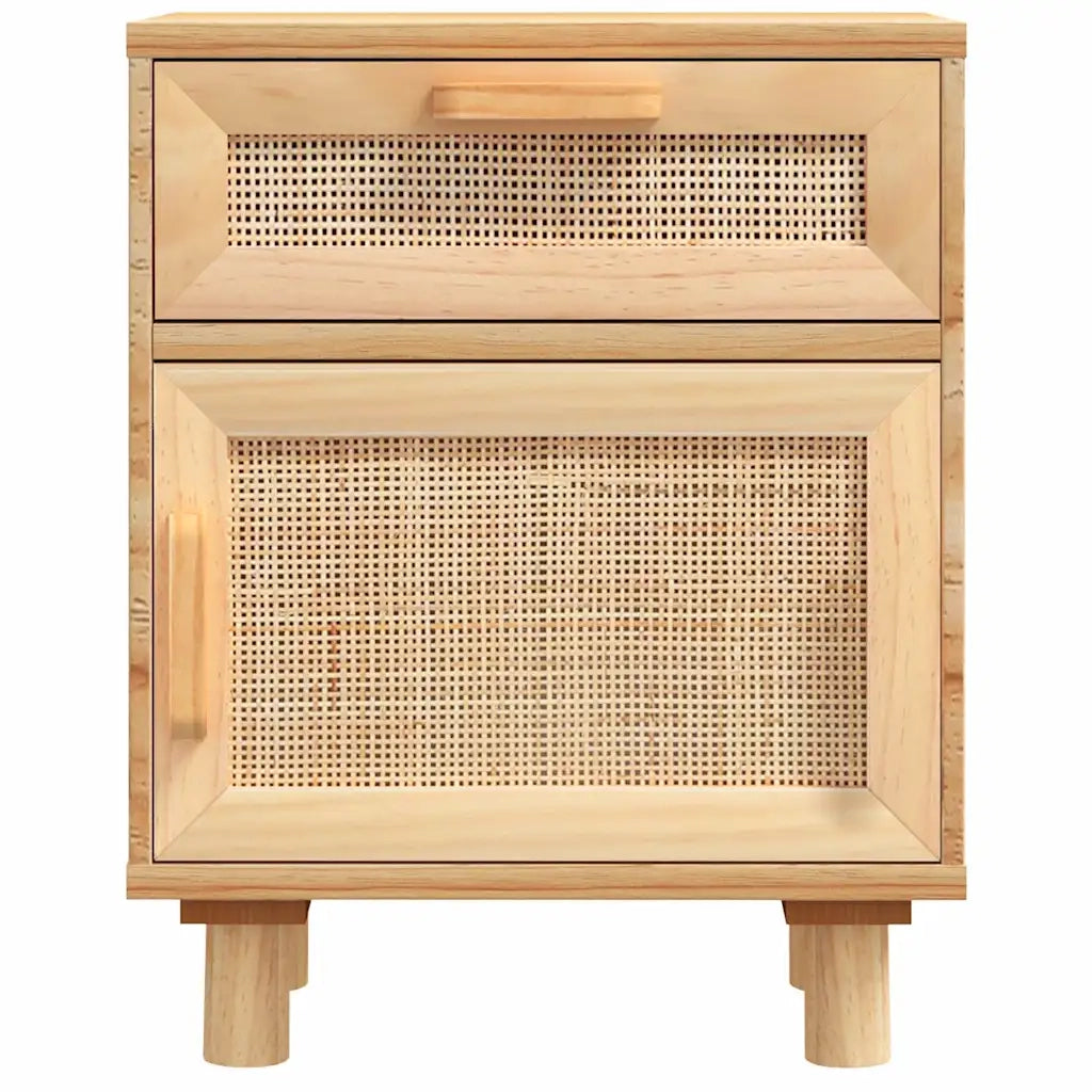 Comodini 2 pz-Set di 2 Tavolino da notte Marroni Legno Massello di Pino e Rattan Naturale