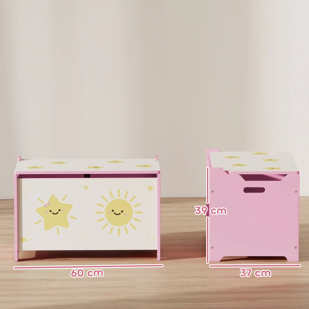 Baule Portagiochi per Bambini 60x37x39 cm con Coperchio in MDF Rosa