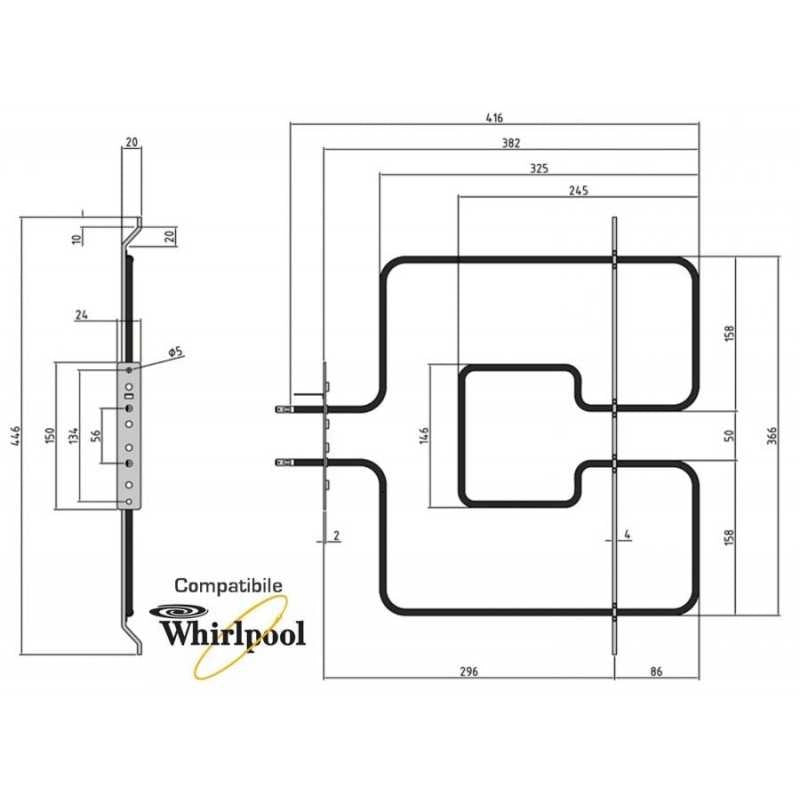 RESISTENZA GRILL CIELO FORNO WHIRLPOOL 1400 WATT 480121104179 COMPATIBILE - Whirlpool Ariston Hotpoint