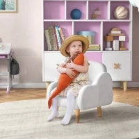 Poltrona per Bambini in Stile Scandinavo con Braccioli a Nuvola in Tessuto Bianco, 46x51x55 cm