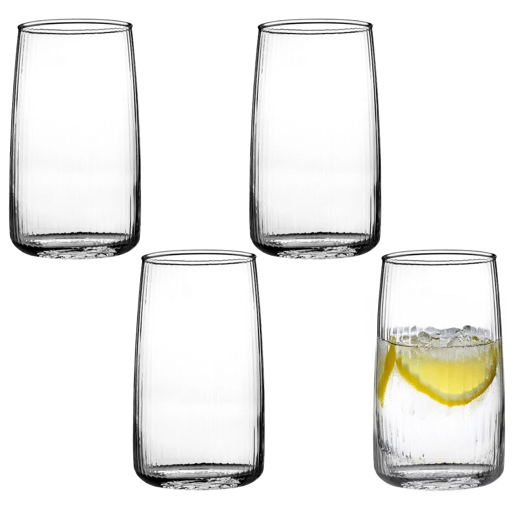 Set di 4 bicchieri da bevanda KADAX da 480 ml per succhi di frutta, con scanalatura.