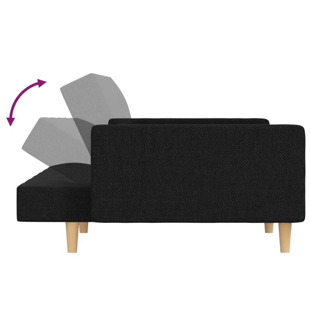 Divano Letto a 2 Posti con 2 Cuscini Nero in Tessuto 375801