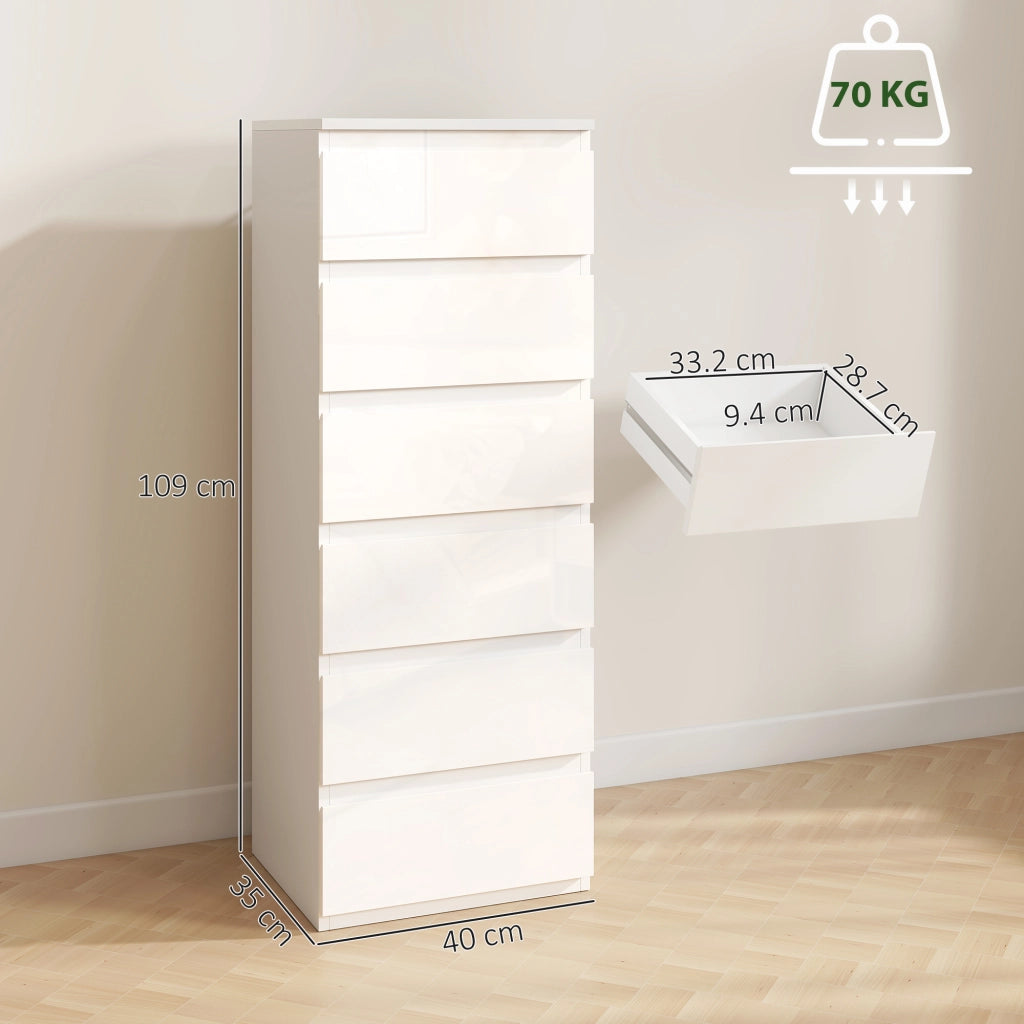 Com¨° Bianco a 6 Cassetti ¨C zephmum ¨C Finitura Lucida