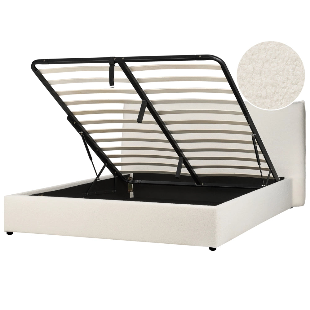 Letto con rivestimento in velluto bianco sporco UE King Size 180x200cm Grande testata classica contenitore Doghe in legno