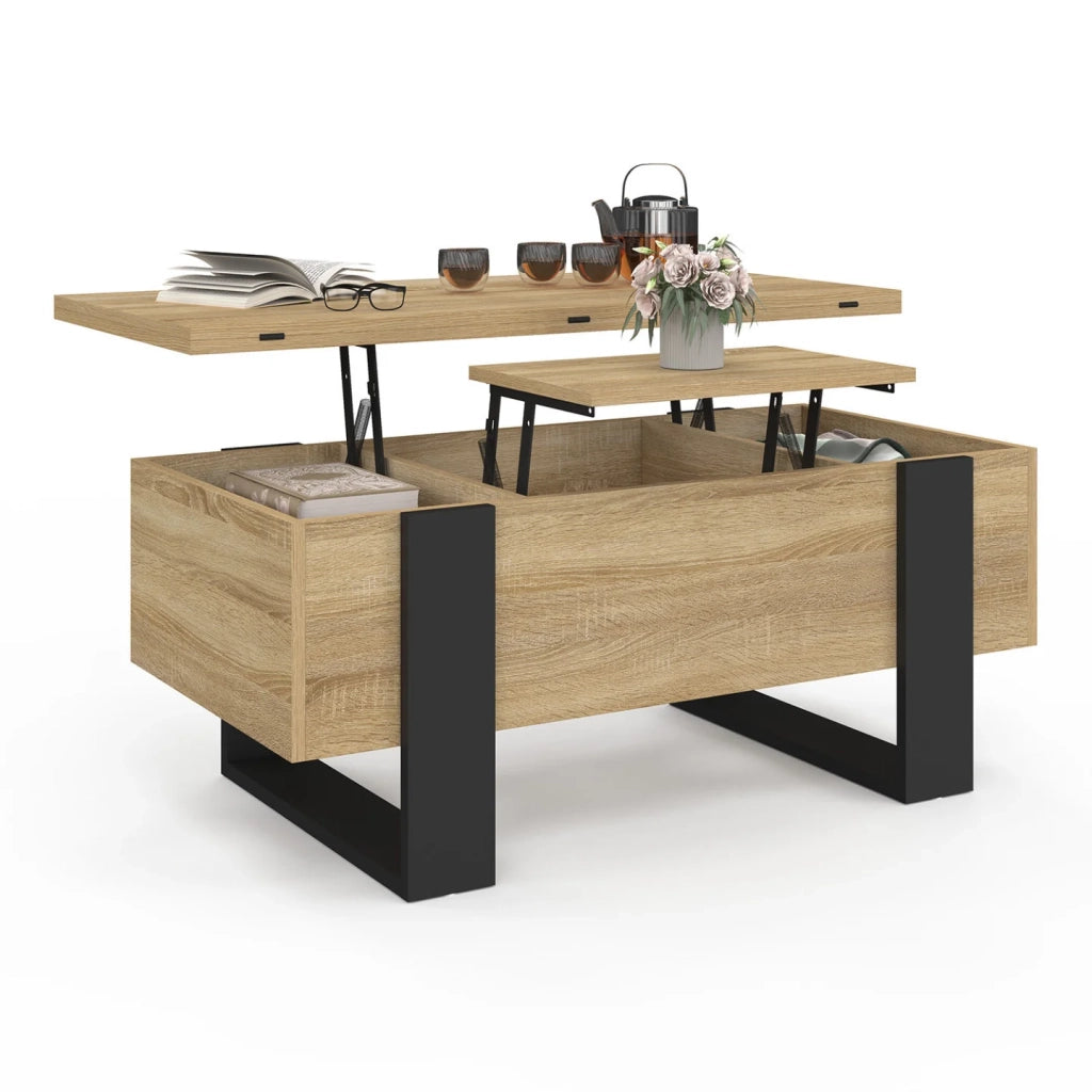 IDMarket - Tavolino rettangolare che si trasforma in un tavolo da pranzo di design industriale PHOENIX