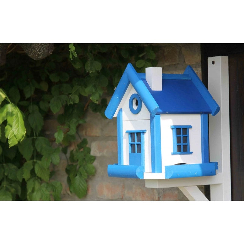 Nido per uccellini Swety azzurro in legno di conifera 25x25x28 cm - bird house con supporto parete outdoor