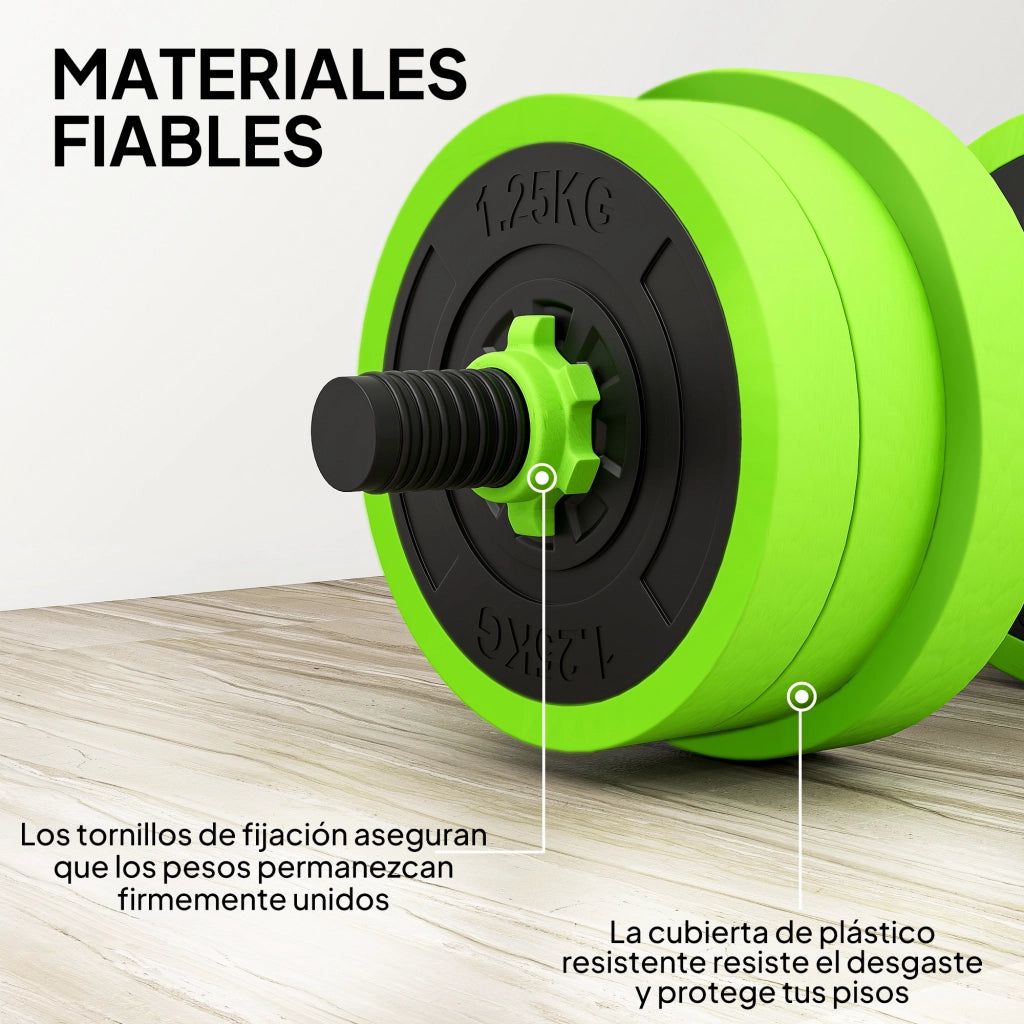 Set Palestra 4 in 1 con Bilanciere Manubri Kettlebell ¨C Xylo ¨C Verde e Nero