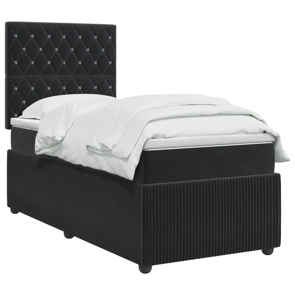 Letto Box Spring LED con Materasso Nero 100 x 200 cm Velluto 3456007