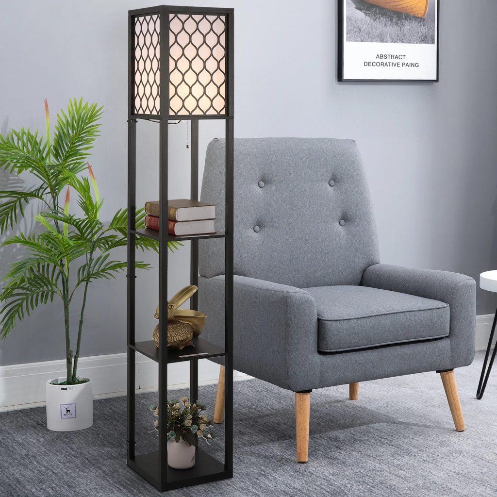 EasyComfort Lampada Lampadina da Terra Salvaspazio con Ripiani Durevole Cotone, MDF 26 x 26 x 160 cm Nero, bianco