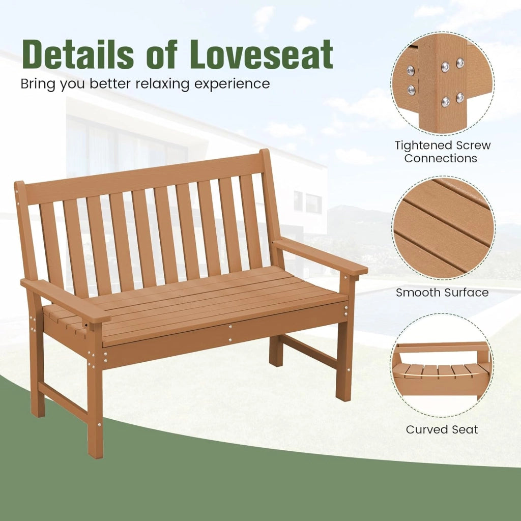 GIANTEX Panca da giardino per 2 persone, panca da parco in plastica con schienale alto, panca da esterno, resistente alle intemperie, per giardino, patio, terrazza, 132 x 65 x 91 cm