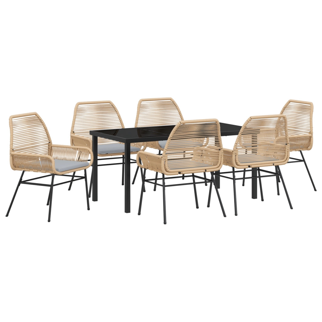 Set di 7 pezzi per pranzo da giardino con cuscini Rattan Poliestere Marrone