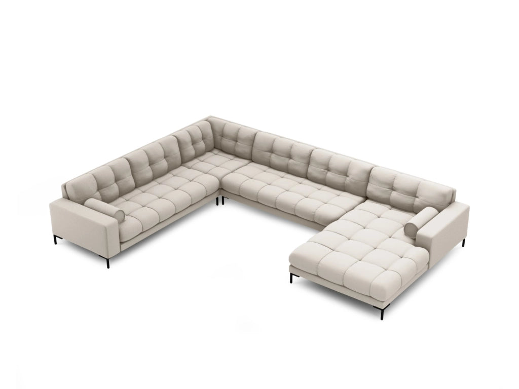 Cosmopolitan Design - Divano panoramico sinistro "Bali" 7 posti in tessuto strutturato beige 