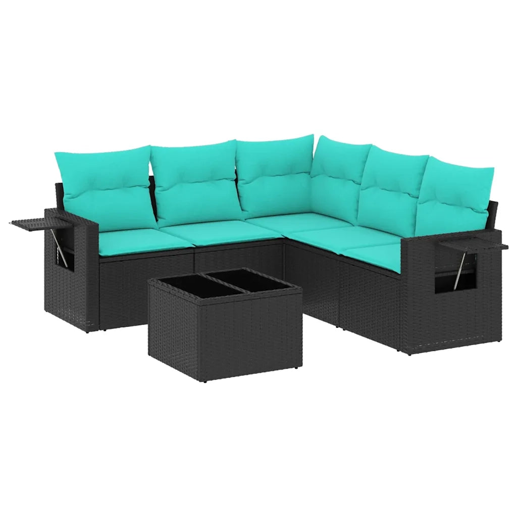 Set Divani da Giardino 6 pz con Cuscini Nero in Polyrattan 3220156