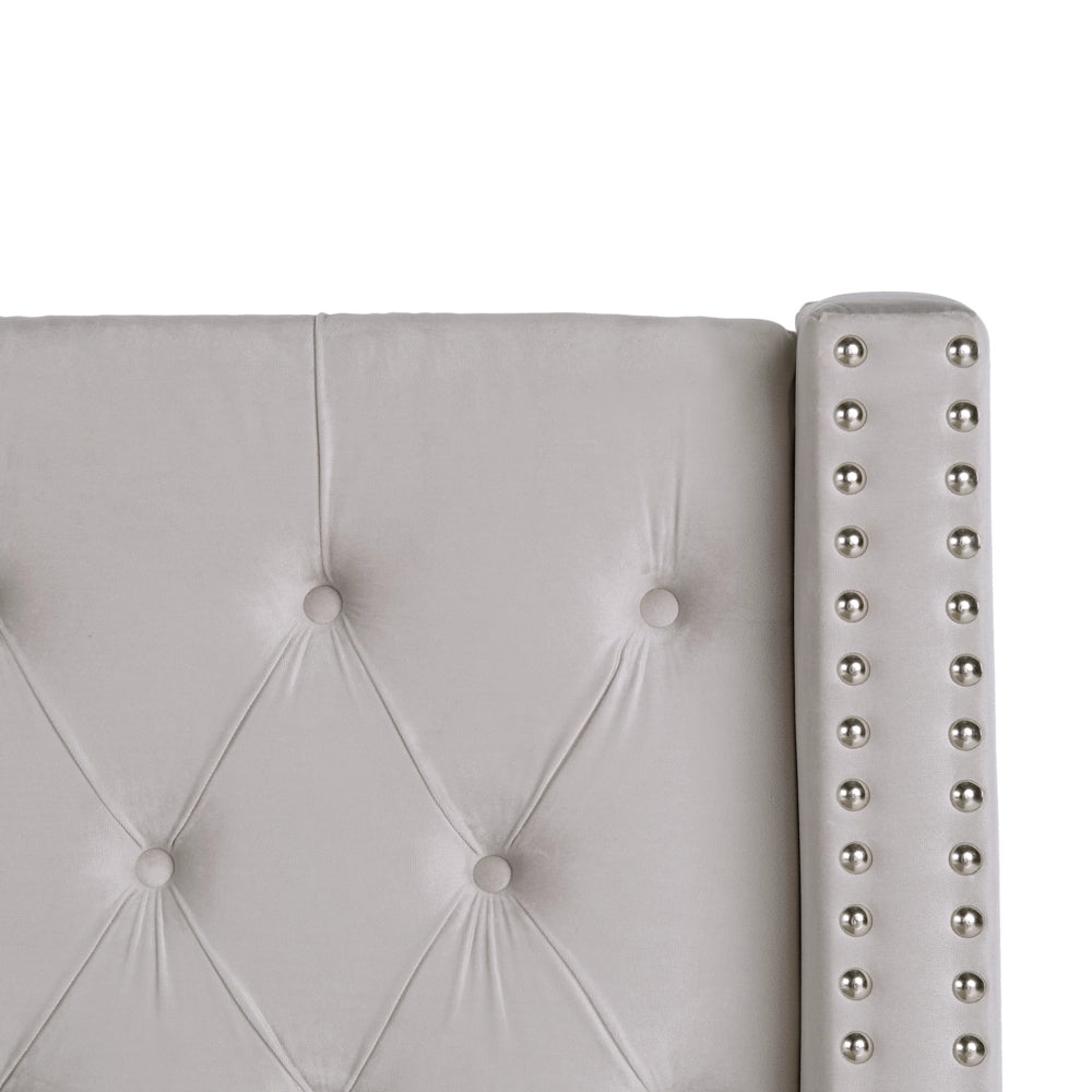 Letto contenitore velluto grigio chiaro e argento 160 x 200 cm glamour elegante