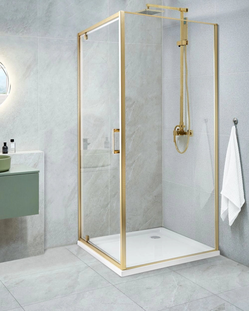 Box Doccia Vetro Temperato dorato Cornice Alluminio Anta Singola Quadrata 80 x 80 x 185 cm