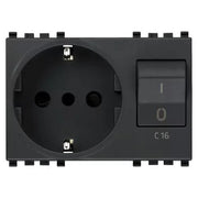 VIMAR EIKON - PRESA 2P+T 16A P30 INTERBLOCCATA CON INTERRUTTORE AUTOMATICO MAGNETOTERMICO C16 GRIGIO