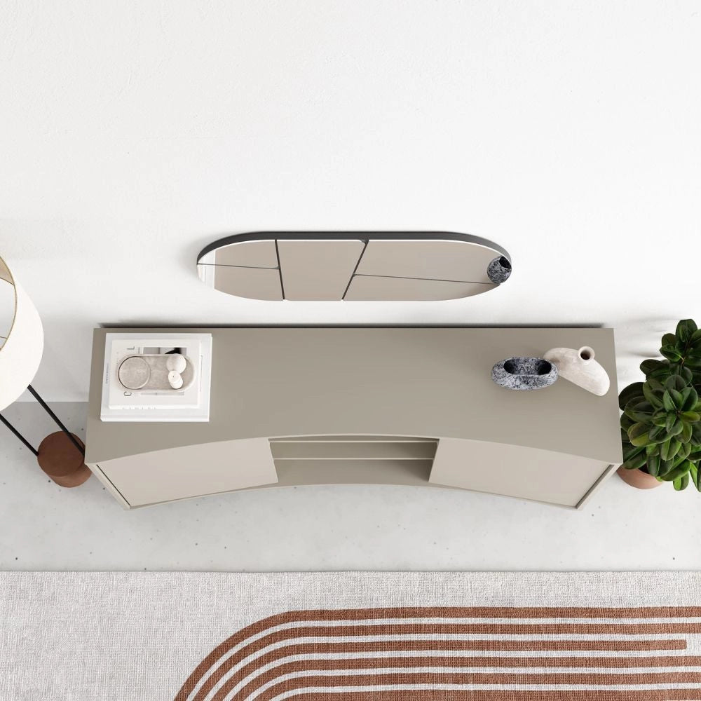 Madia Frem con frontale curvo 2 ante e vani a giorno in finitura cashmere 150x40x81.5H