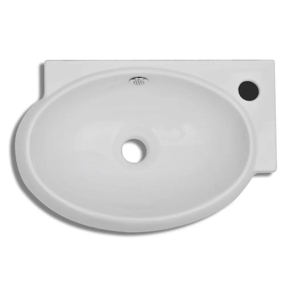 Lavello Ceramica con Foro Rubinetto e Troppo Pieno Bianco 140698
