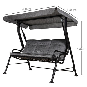 Dondolo 3 Posti 200x120x170 cm in Acciaio e Tessuto Nero