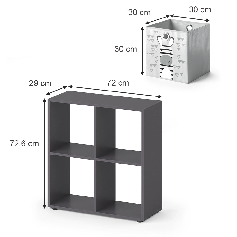 Vicco Libreria bambini Grigio 72.6 x 72 cm con 4 scatole pieghevoli