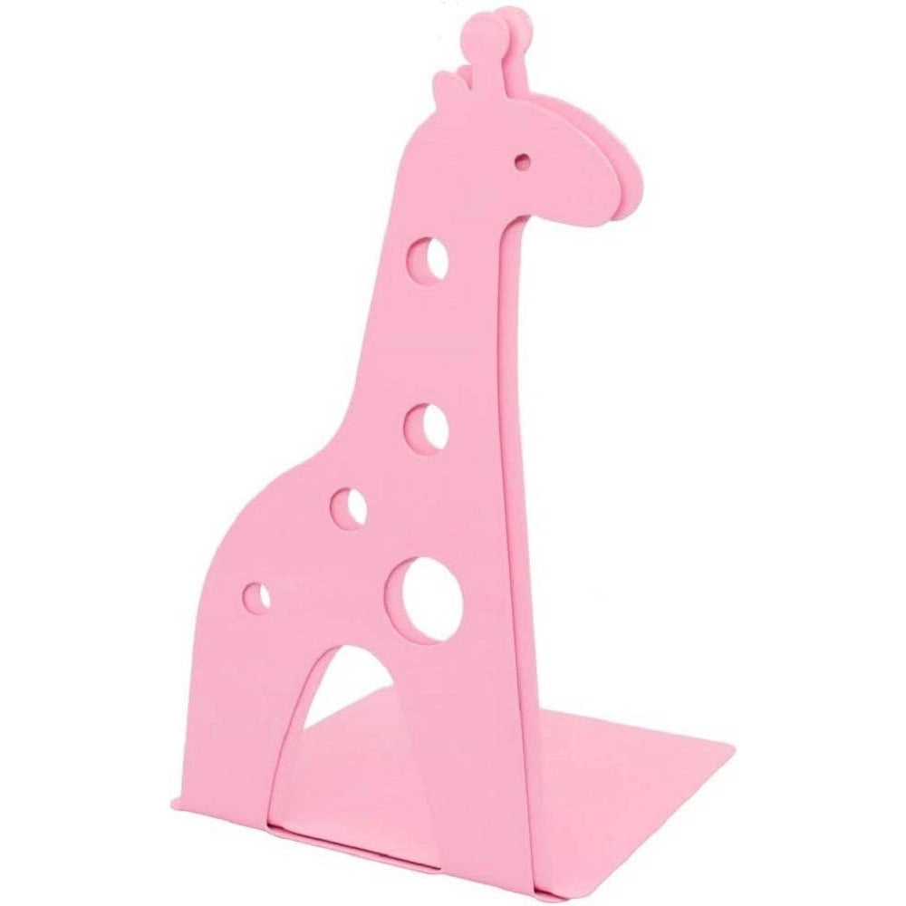 Trade Shop - Set 2pz Grazioso Ferma Libri A Forma Di Giraffa In Metallo Scrivania Bambini Rosa -