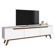Mobile porta TV Apatite, Credenza da soggiorno, Armadio basso per TV, Base parete attrezzata, 180x35h49 cm, Bianco e Noce