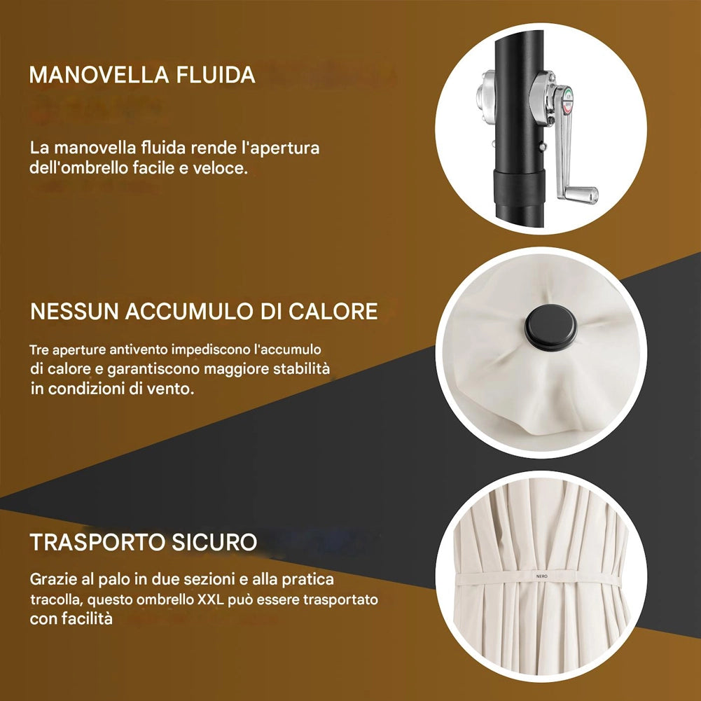 Ombrellone XXL Giardino Doppio 4.6mt UV50+ Airvent 12 Stecche Manovella